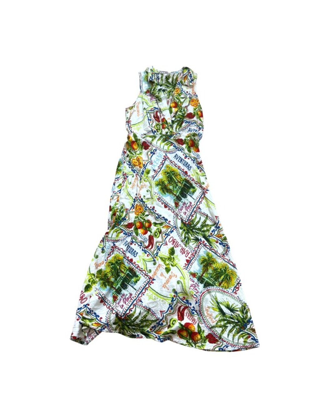 Truly 4 You Women's Maxi Dress S White Green Sleeveless Tropical Summer Travel
